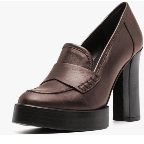 Milooey shoes Saddle Brown Platform Round Toe Block High Heels Penny Loafer Pump - Picture 1 of 8
